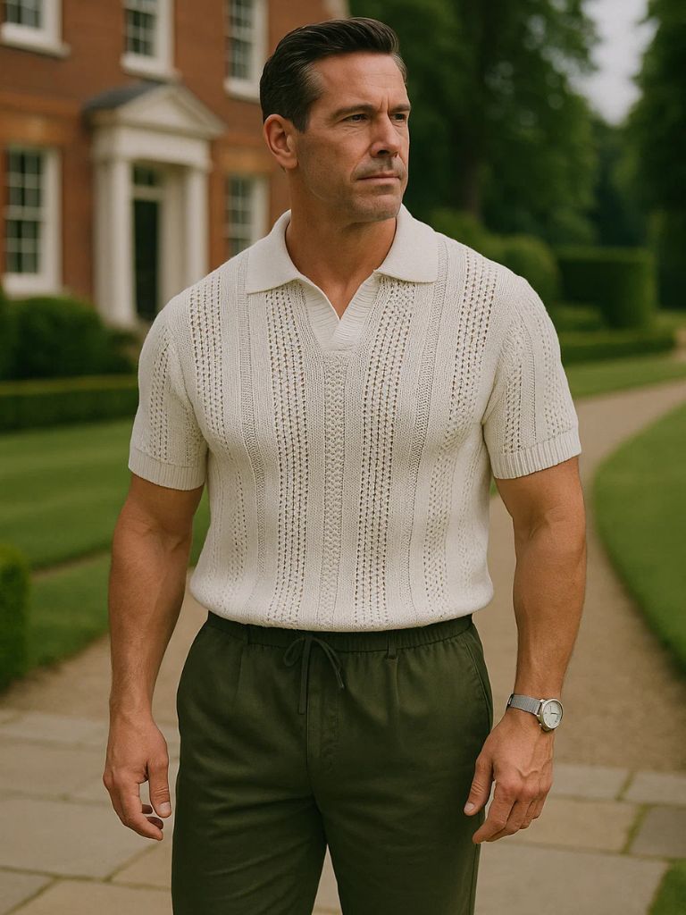 Graham | Men's Ivory Textured Polo Shirt