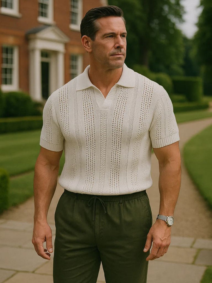 Graham | Men's Ivory Textured Polo Shirt