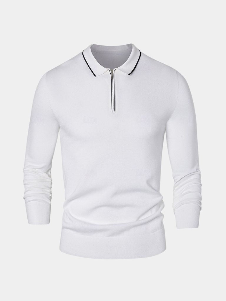 Clive | Men's Ivory Long Sleeve Polo