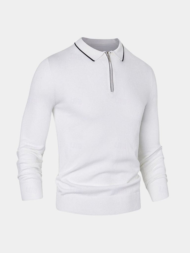 Clive | Men's Ivory Long Sleeve Polo